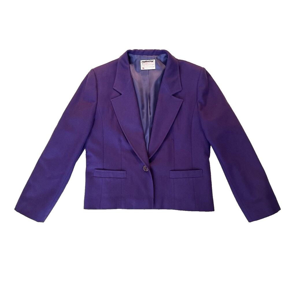 Pendleton Blazer Womens 14 Purple Wool Tweed Lined Single Breasted Made USA Vtg